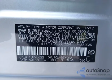 2013 Lexus Gs 450H z USA, uszkodzony, nr VIN JTHBS1BL2D5003554